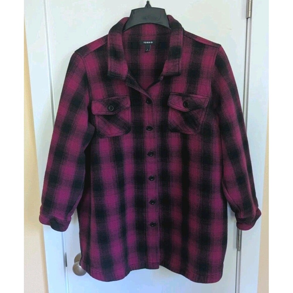 Torrid Plaid Shacket 2 18/20 2X Pink Shirt Jacket Boho Gorpcore Cabincore Fall